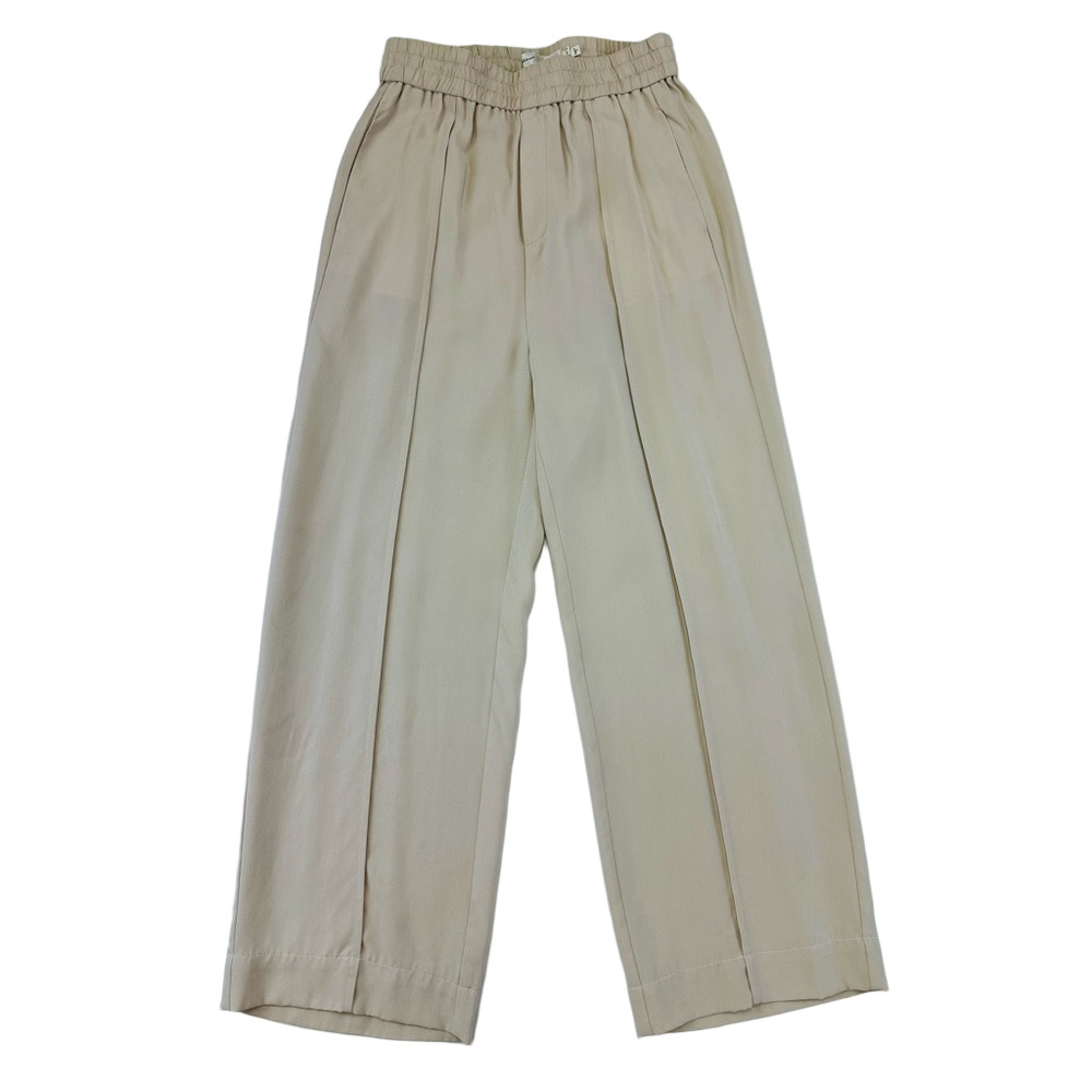 Wide-Leg Elastic Waist Pants in Beige